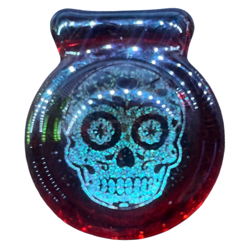 “Embergeist” – Amber Boro Glass Pendant with Encased Blue Skull