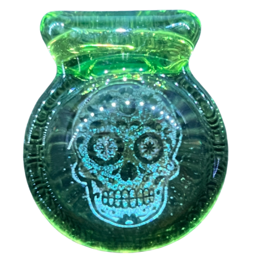 “Verdant Burial” – Green Boro Glass Pendant with Encased Skull