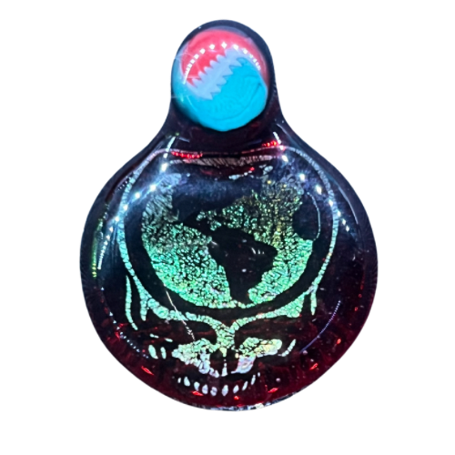 “Cosmic Dead Drop” – Boro Glass Pendant with Grateful Skull & Earth Overlay